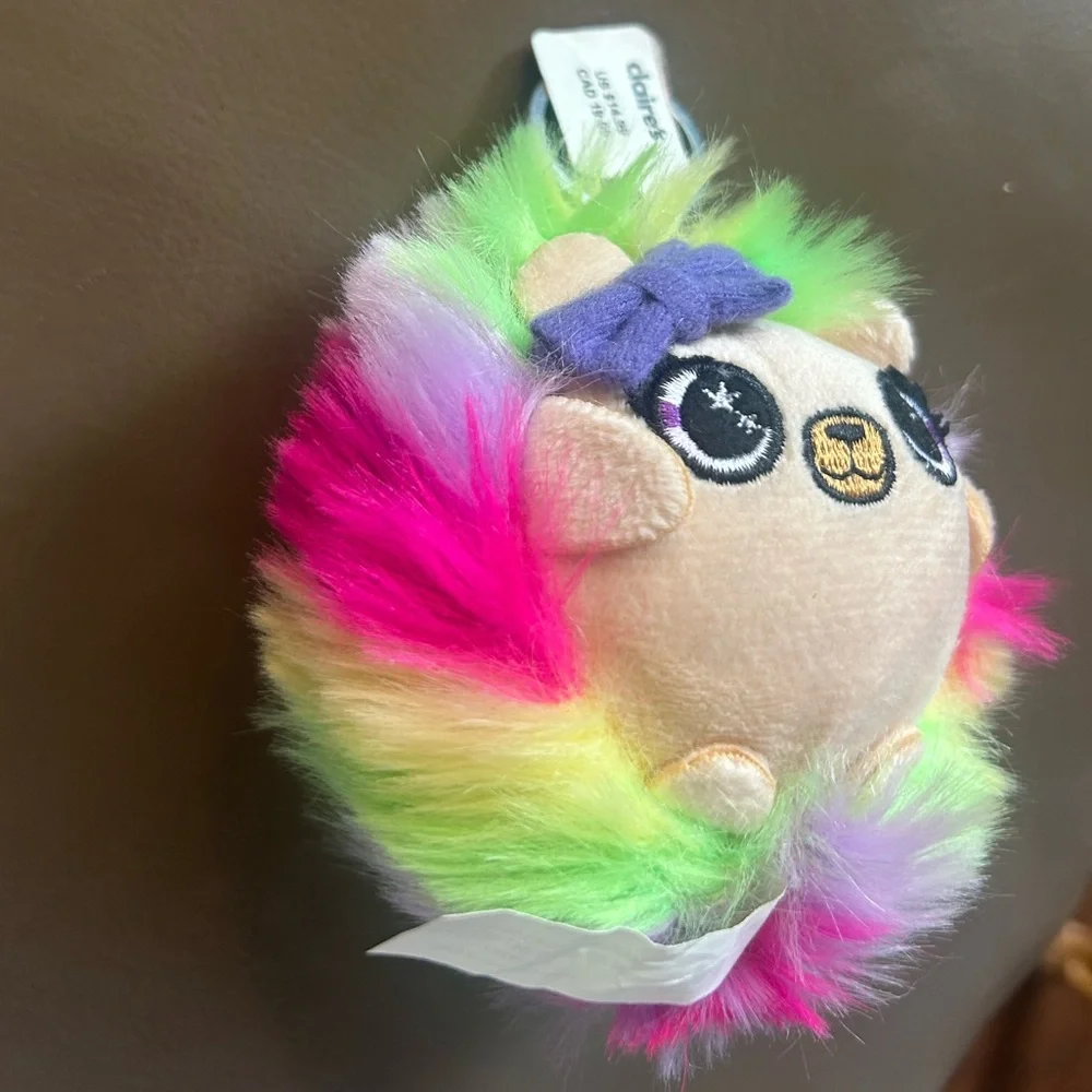 Rainbow💙🩷💚💛💜 Teddy Bear🧸 with purple bow Plush Keychain